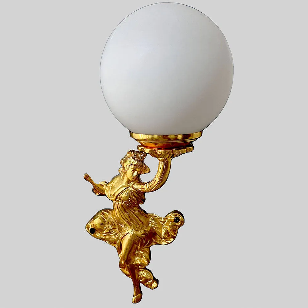 Golden Flying Fairy Holding Globe Wall Light Single Piece