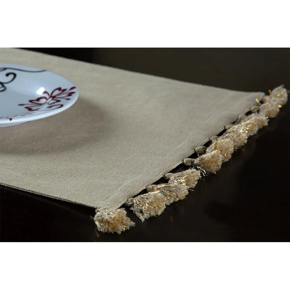 Golden Fringes Beige Classic Table Mat Set Of 2