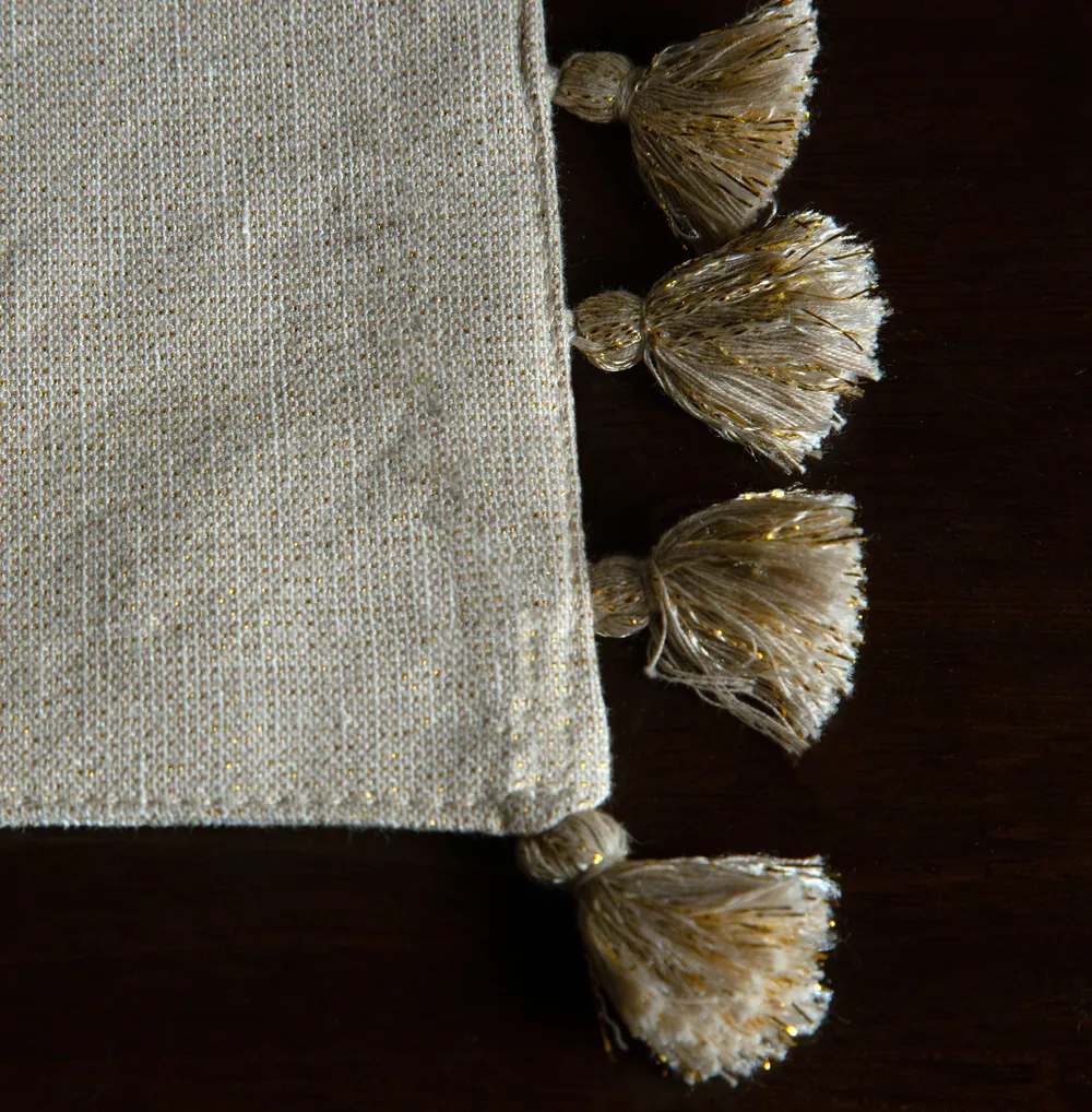 Golden Fringes Beige Classic Table Mat Set Of 2
