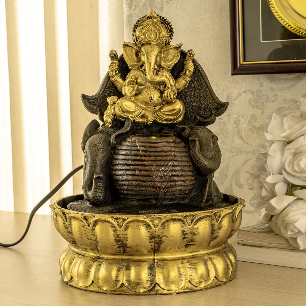 Golden Ganesha Polyresin Decorative Indoor Water Fountain