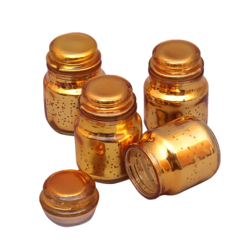 Golden Glass Jars With Lid Set Of 4