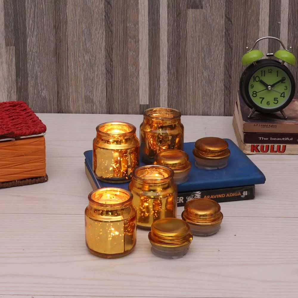 Golden Glass Jars With Lid Set Of 4