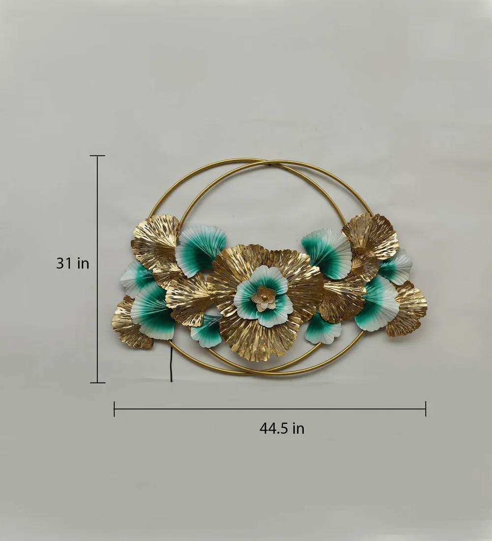 Golden & Green Floral Circles Metal Wall Art