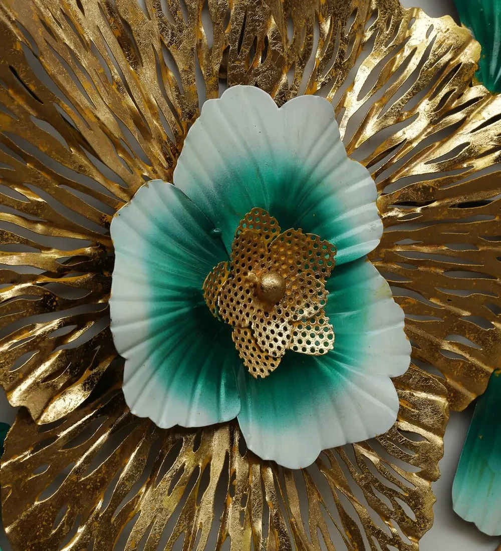 Golden & Green Floral Circles Metal Wall Art