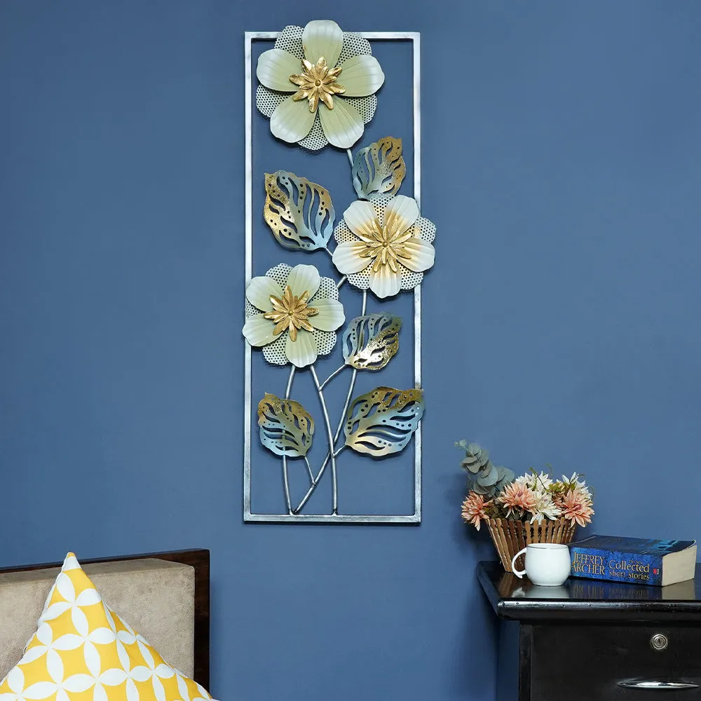 Golden & Green Flower Pannel Metal Wall Art