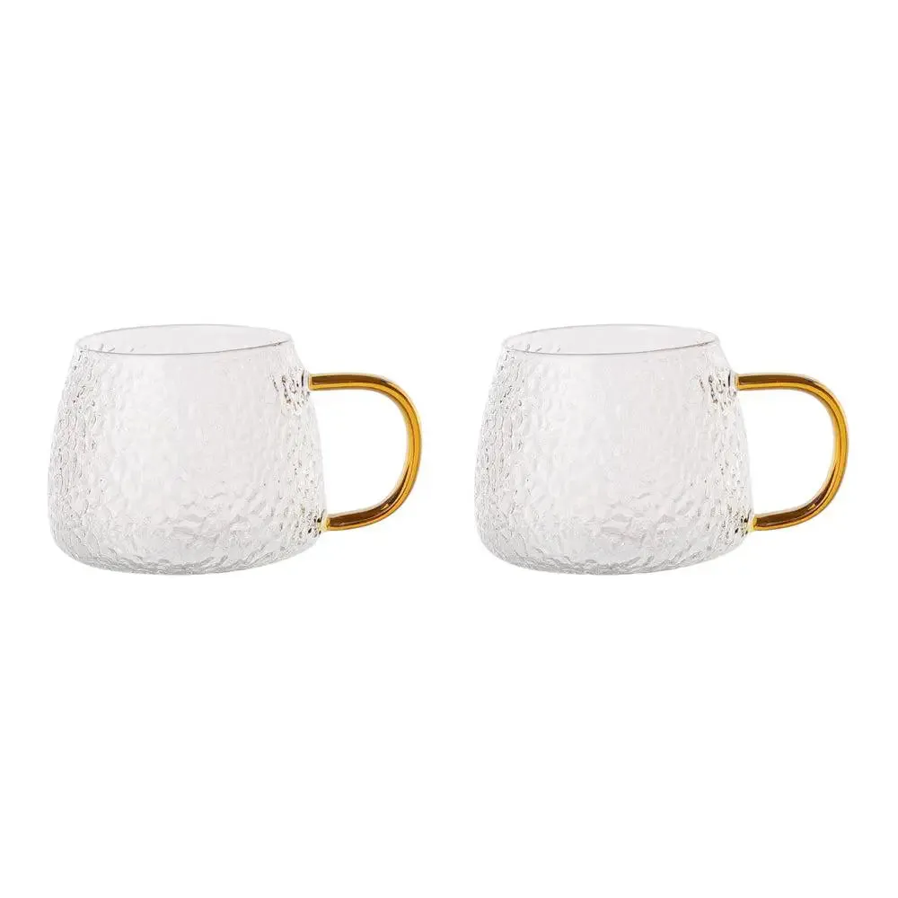 Golden Grip Textured Transparent Tea Cups Set Of 2