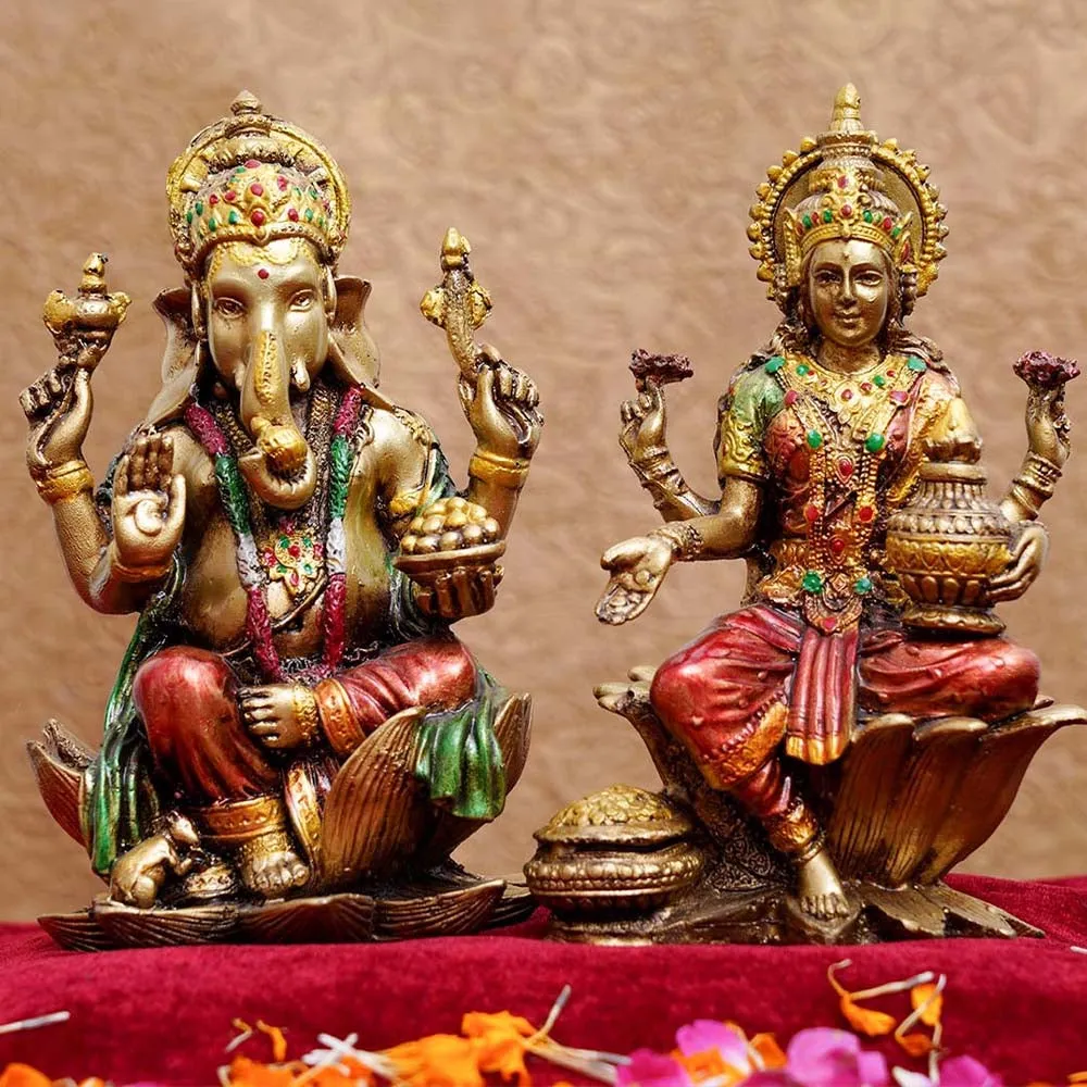 Golden Handcrafted Laxmi Ganesha Murti / Showpiece Set Of 2
