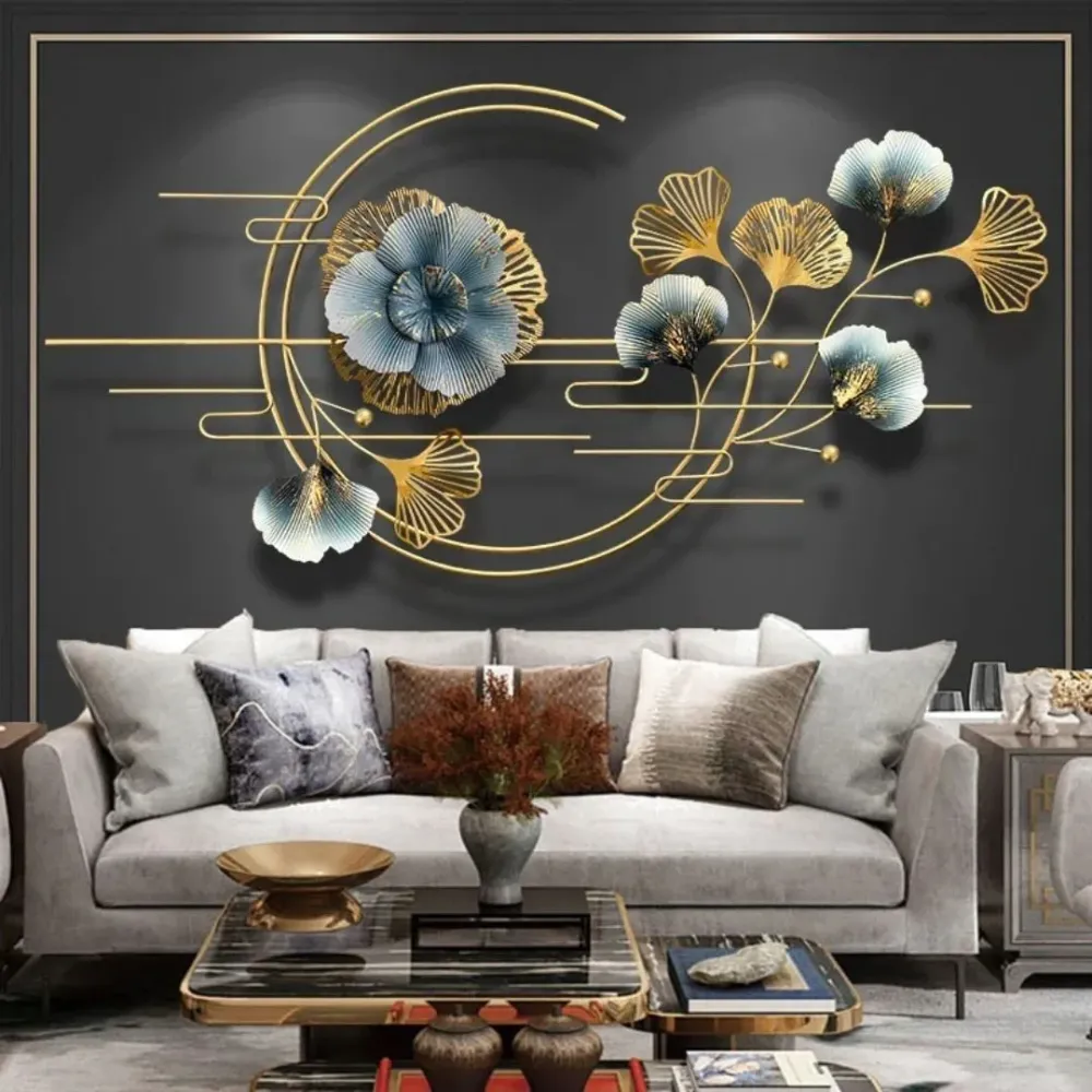 WallMantra Golden Harmony Foliage Decor Metal Art