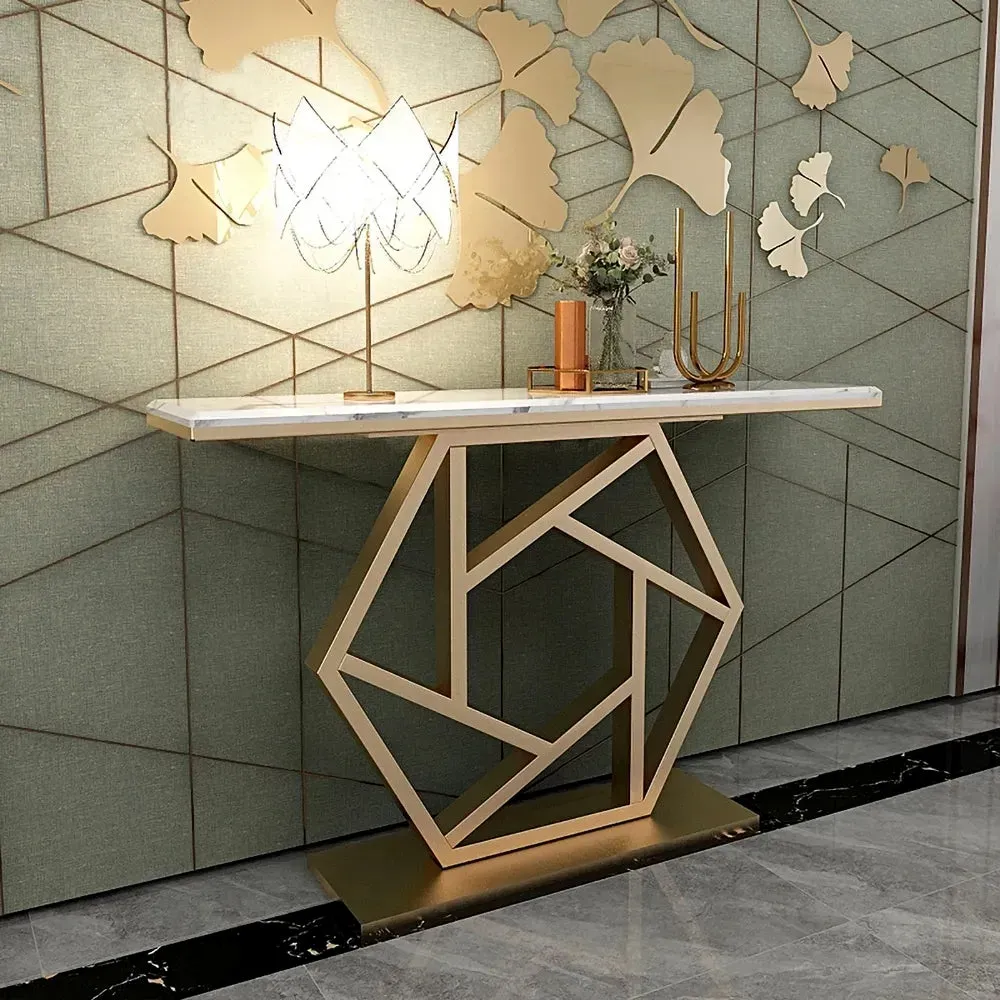 Golden Hexagon Contemporary Metal Console Table