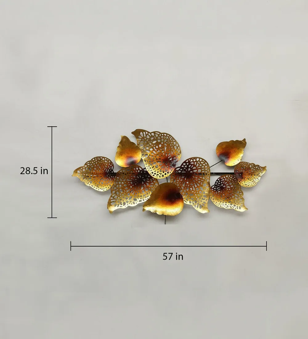 Golden Intricate Designer Leaf LED Metal Wall Art