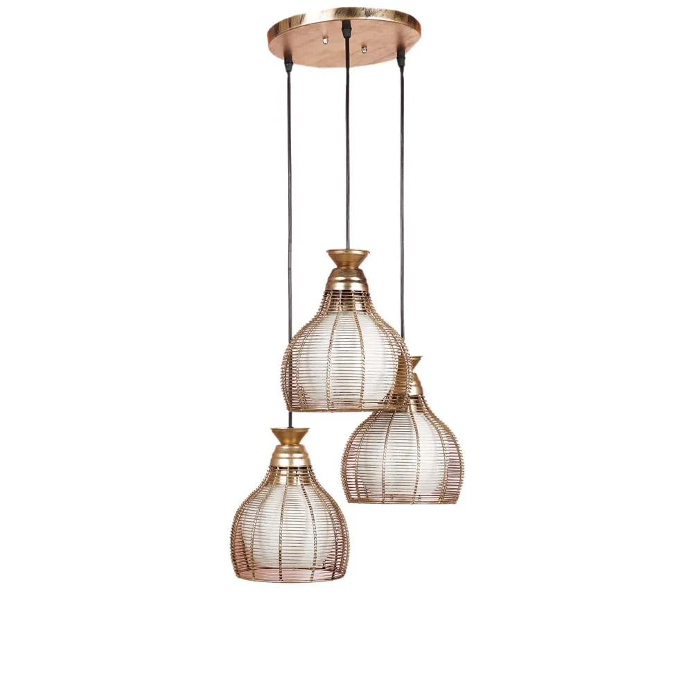 Golden Inverted Caged Focus Cluster Hanging Light Single Piece