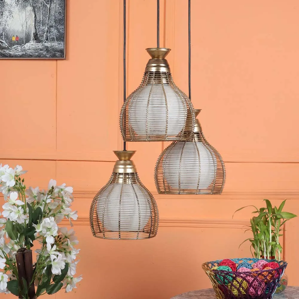 Golden Inverted Caged Focus Cluster Hanging Light Single Piece