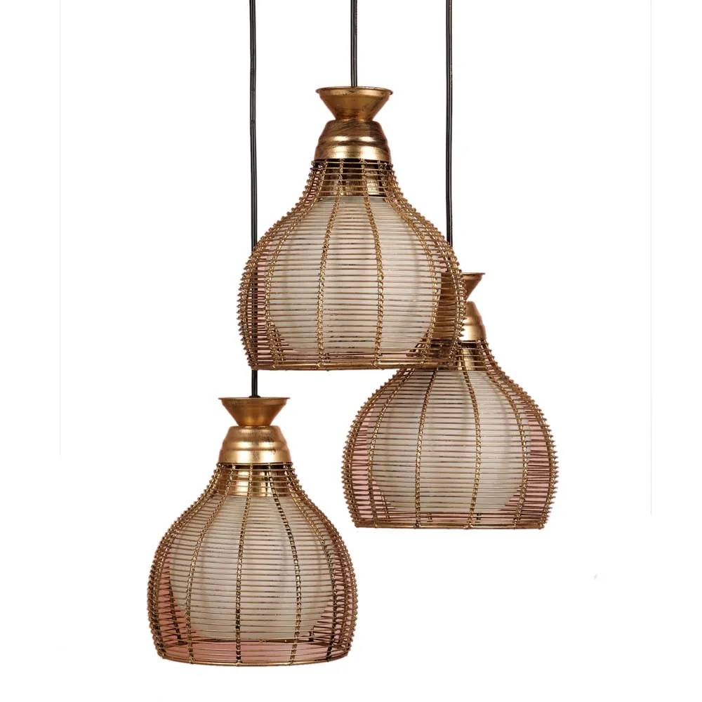 Golden Inverted Caged Focus Cluster Hanging Light Single Piece