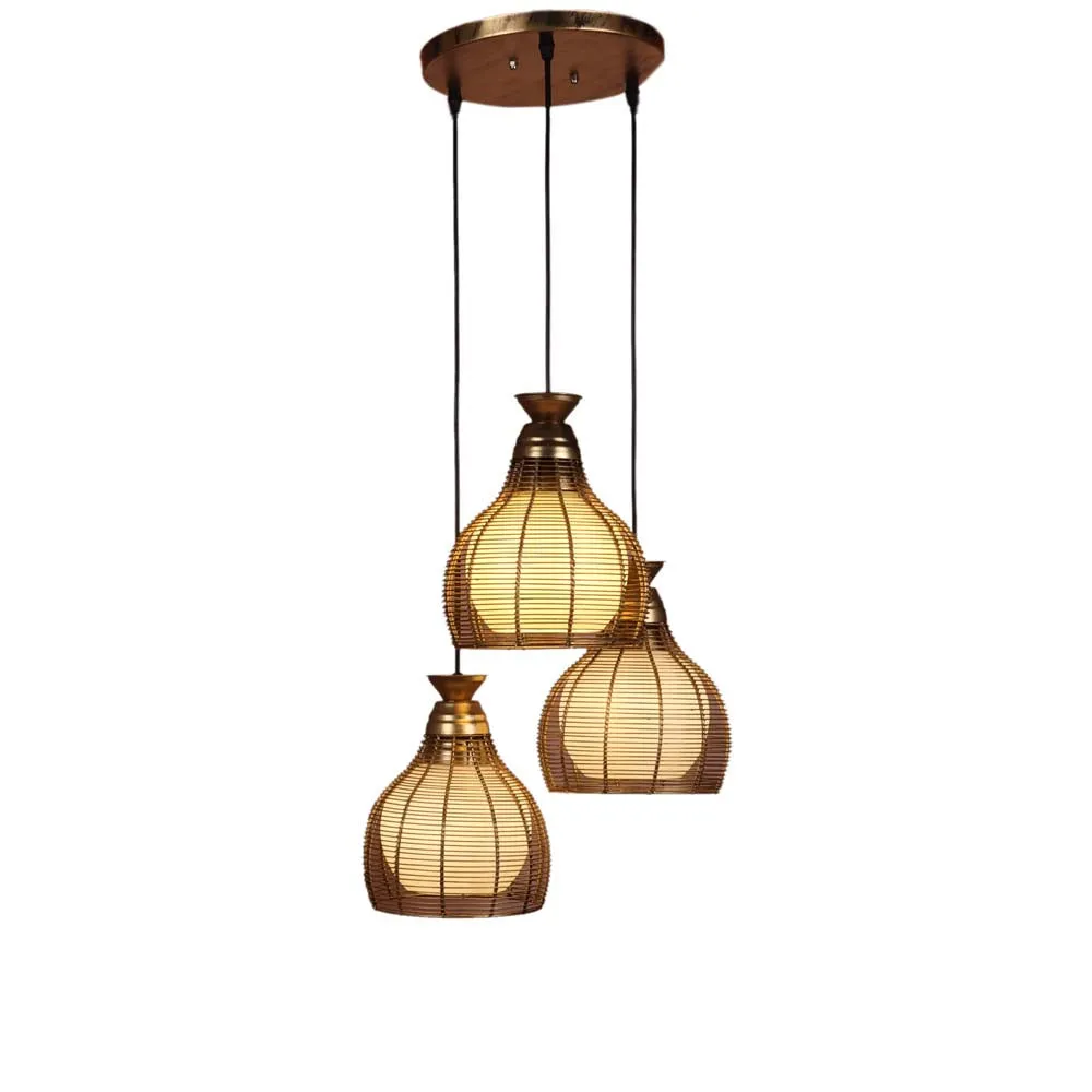 Golden Inverted Caged Focus Cluster Hanging Light Single Piece