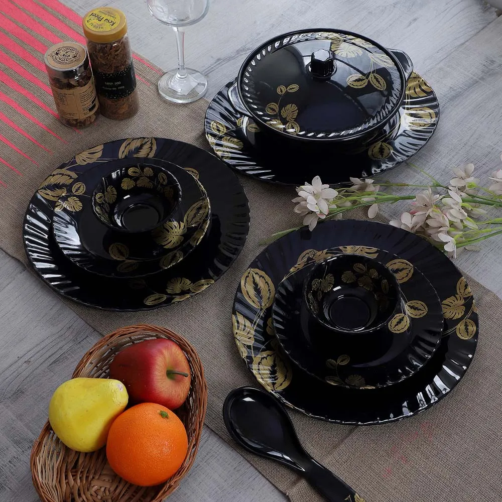 Golden Leaves Designer Black Dinner Set Of 40