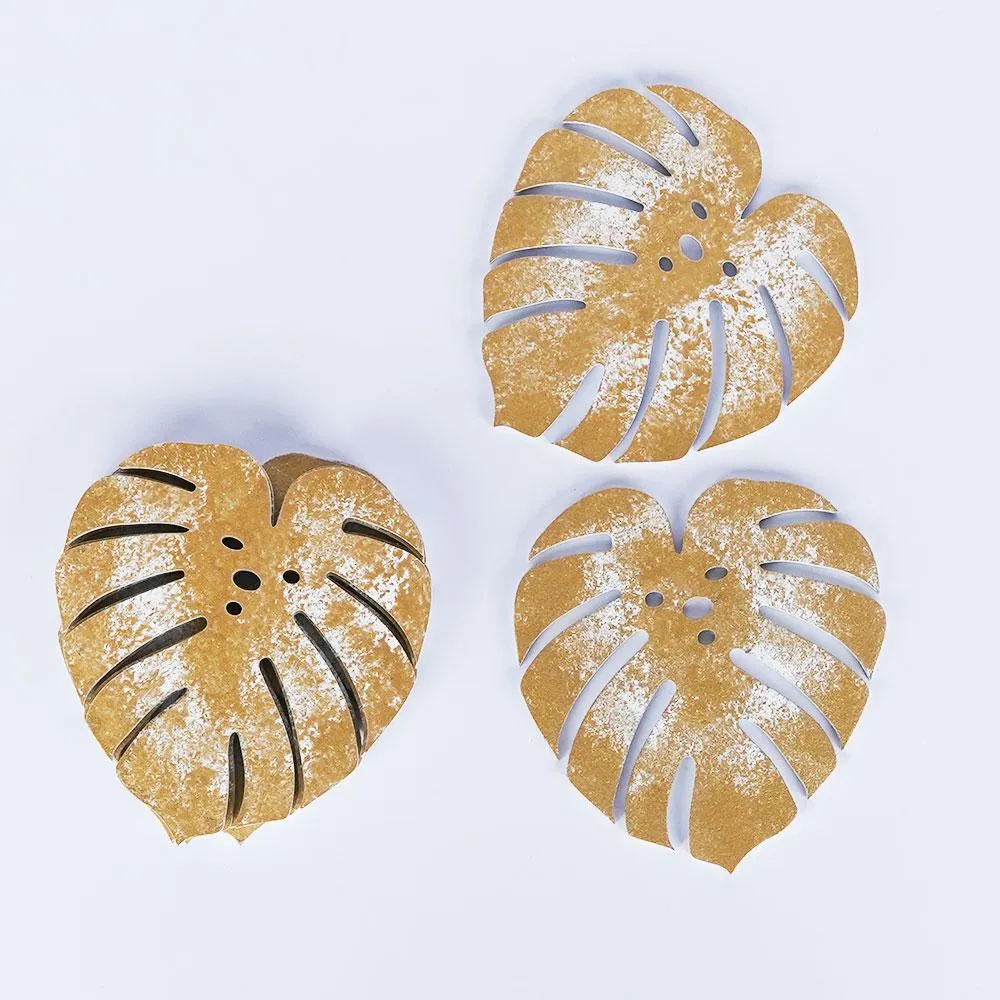 Golden Leaves Wooden Coasters Set Of 3