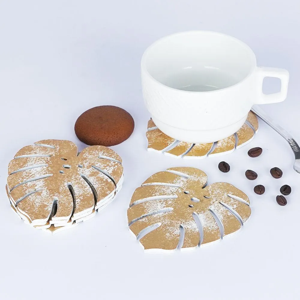 Golden Leaves Wooden Coasters Set Of 3