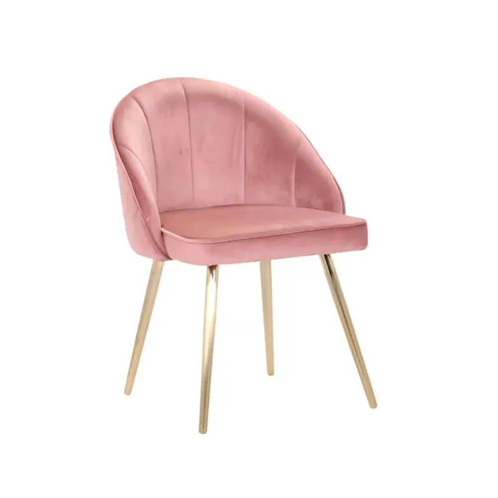 Golden Legged Luxury Pink Velvet Accent Chair Single Piece