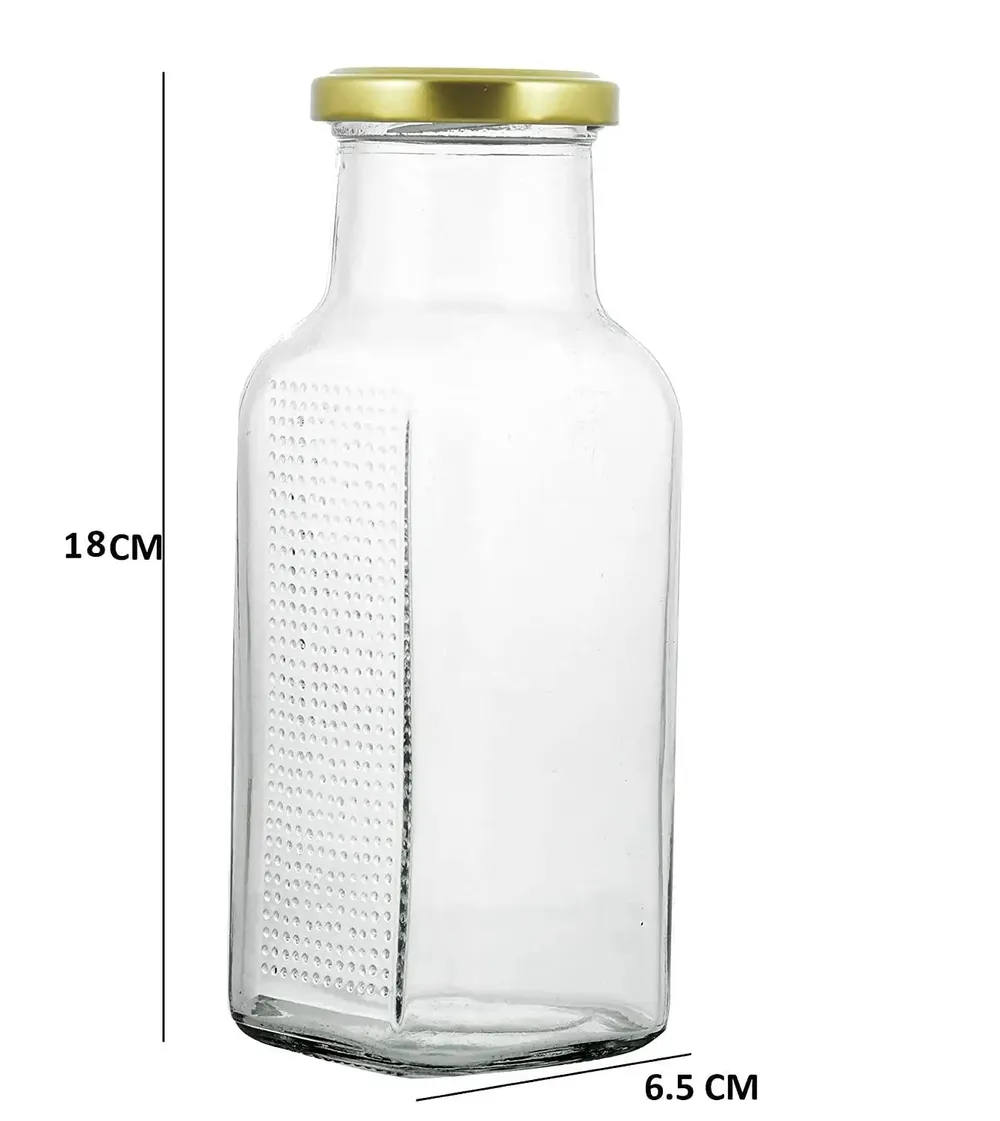 Golden Lid Square Airtight Glass Bottle Set Of 2 (500 ml)