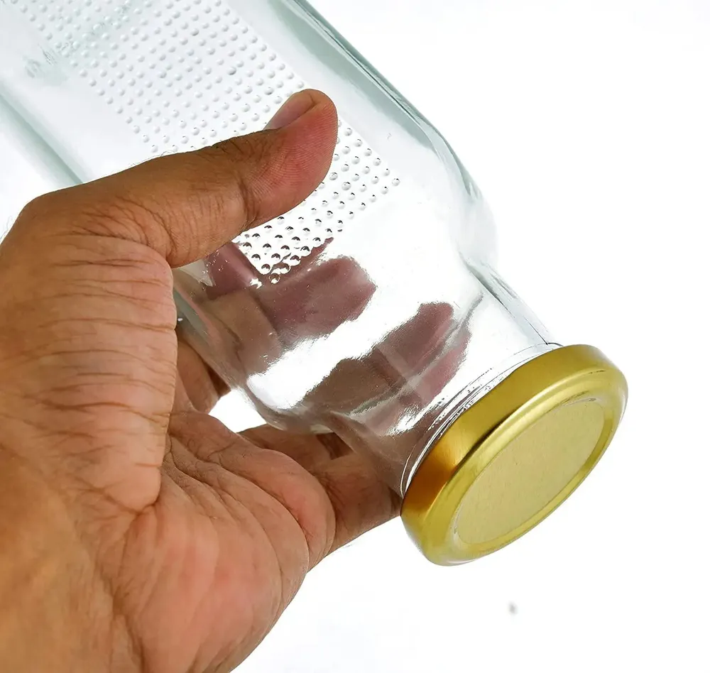 Golden Lid Square Airtight Glass Bottle Set Of 2 (500 ml)
