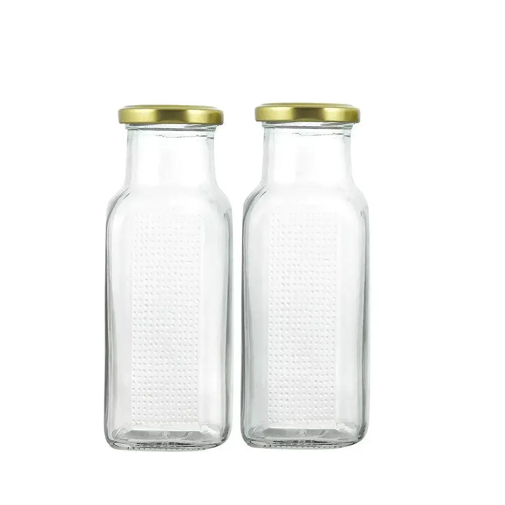 Golden Lid Square Airtight Glass Bottle Set Of 2 (500 ml)