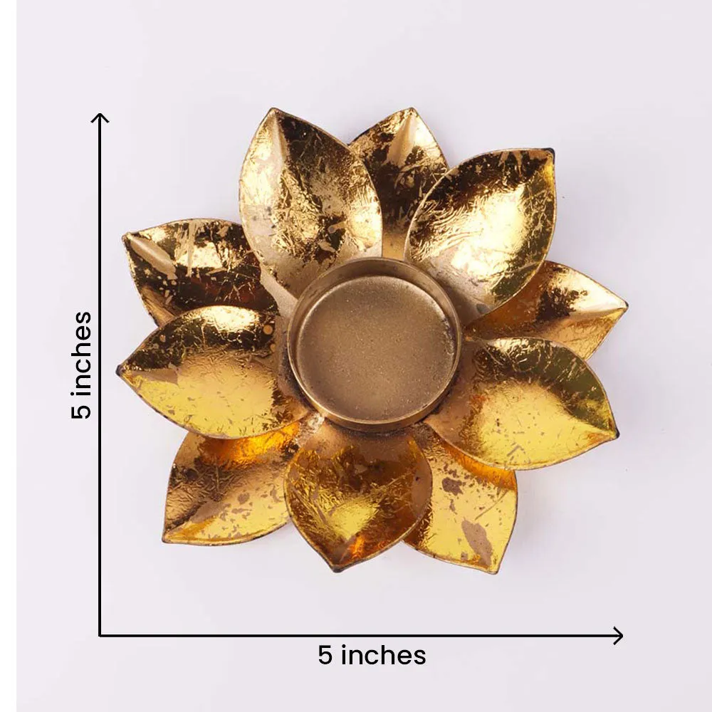 Golden Lotus Metal Tea Light Candle Holders Set of 2
