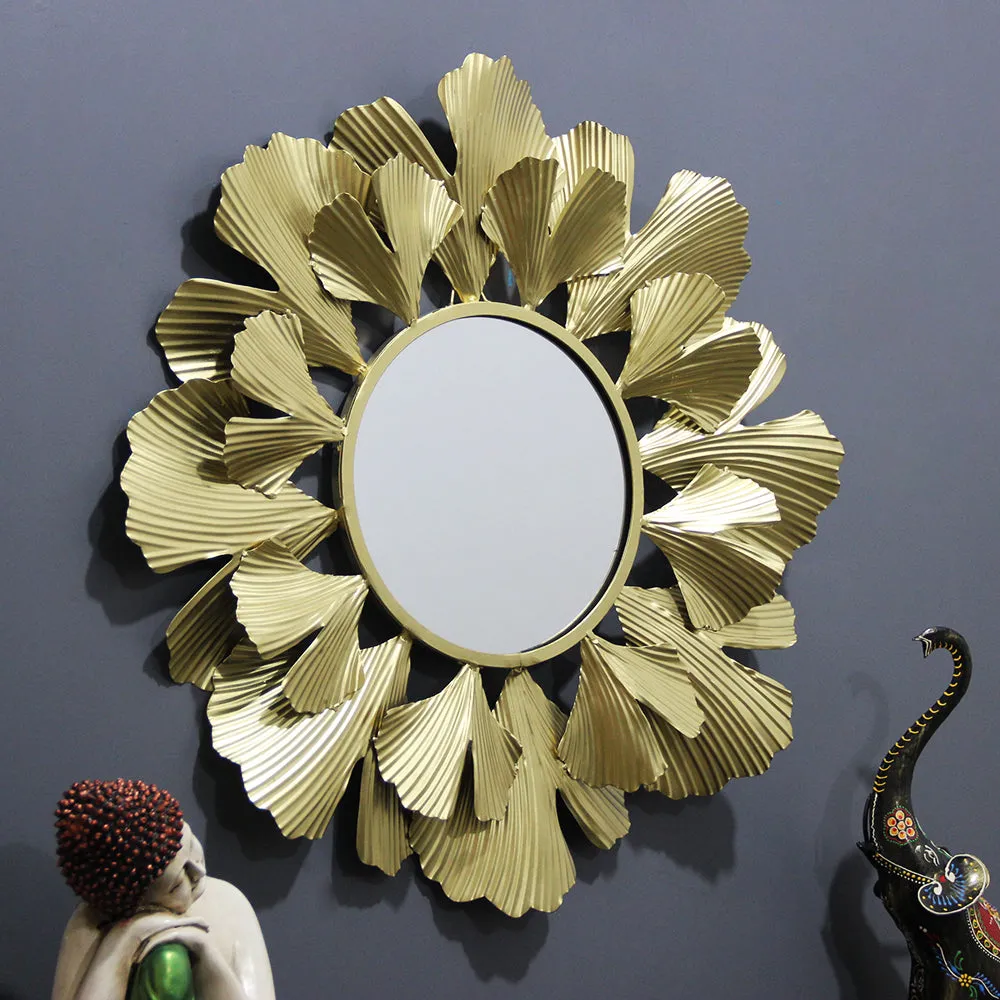Golden Luring Petals Round Mirror Wall Decor