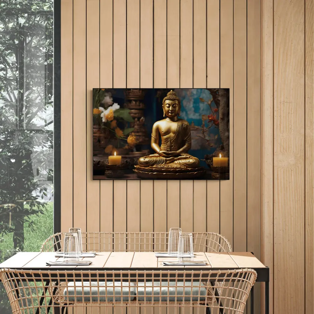 Golden Meditation Buddha Canvas Wall Painting With Frame