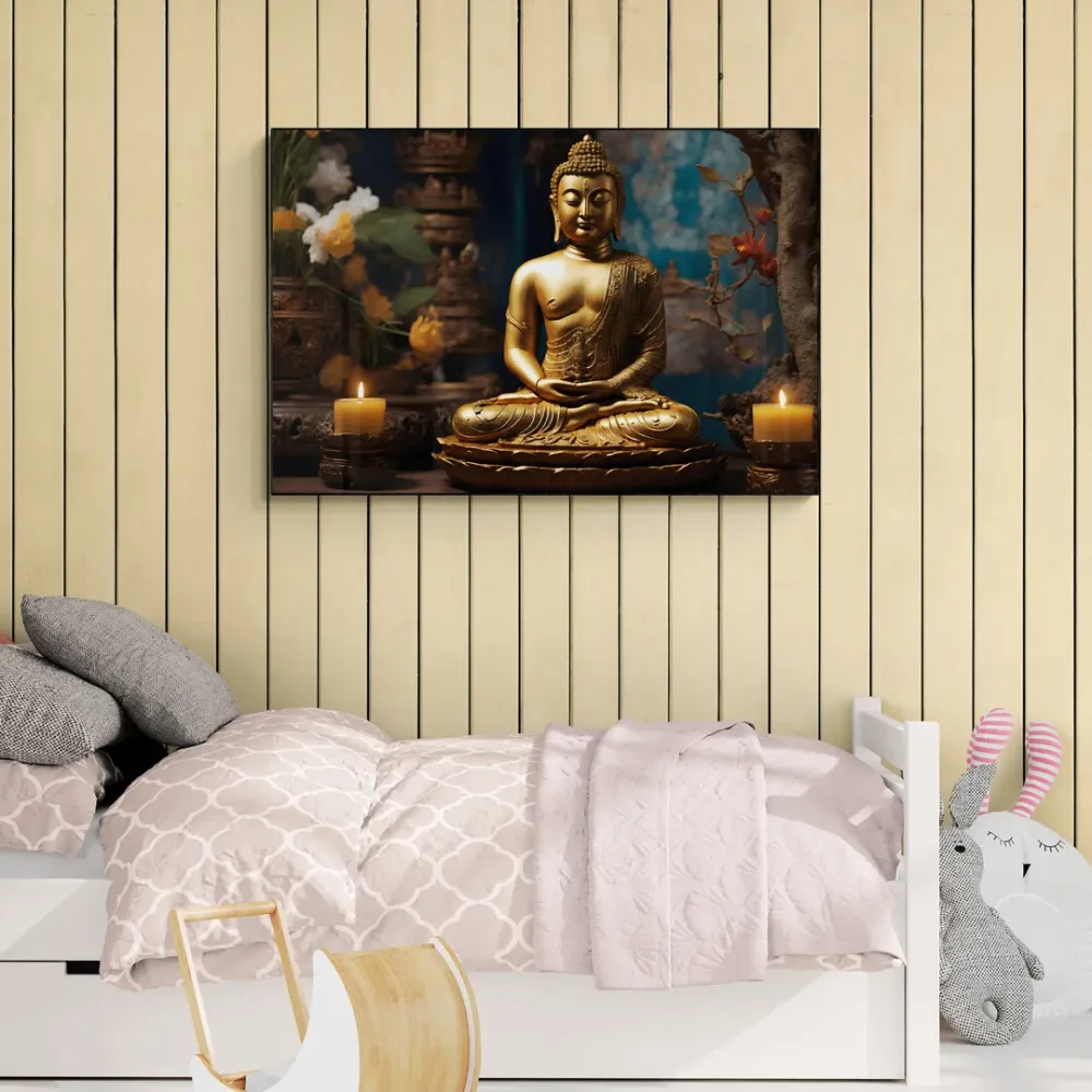 Golden Meditation Buddha Canvas Wall Painting With Frame