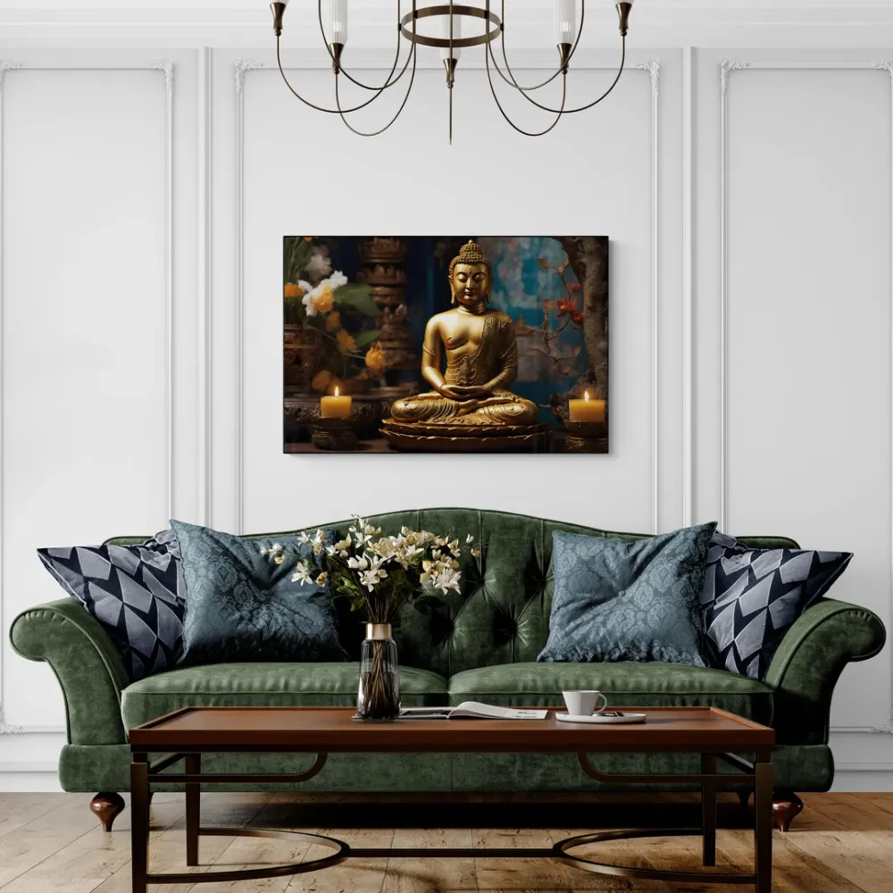 Golden Meditation Buddha Canvas Wall Painting With Frame