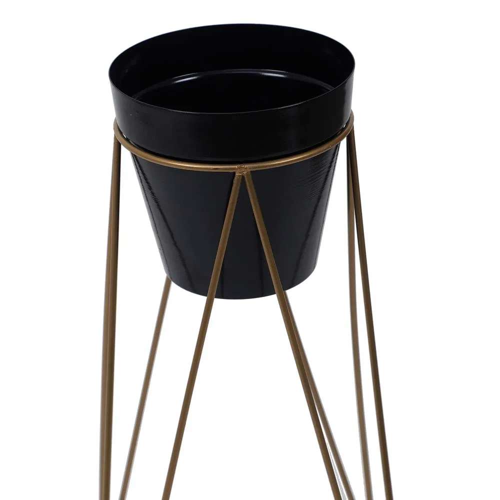 Golden Metal Plant Pots With Wide Golden Stands Set Of 2