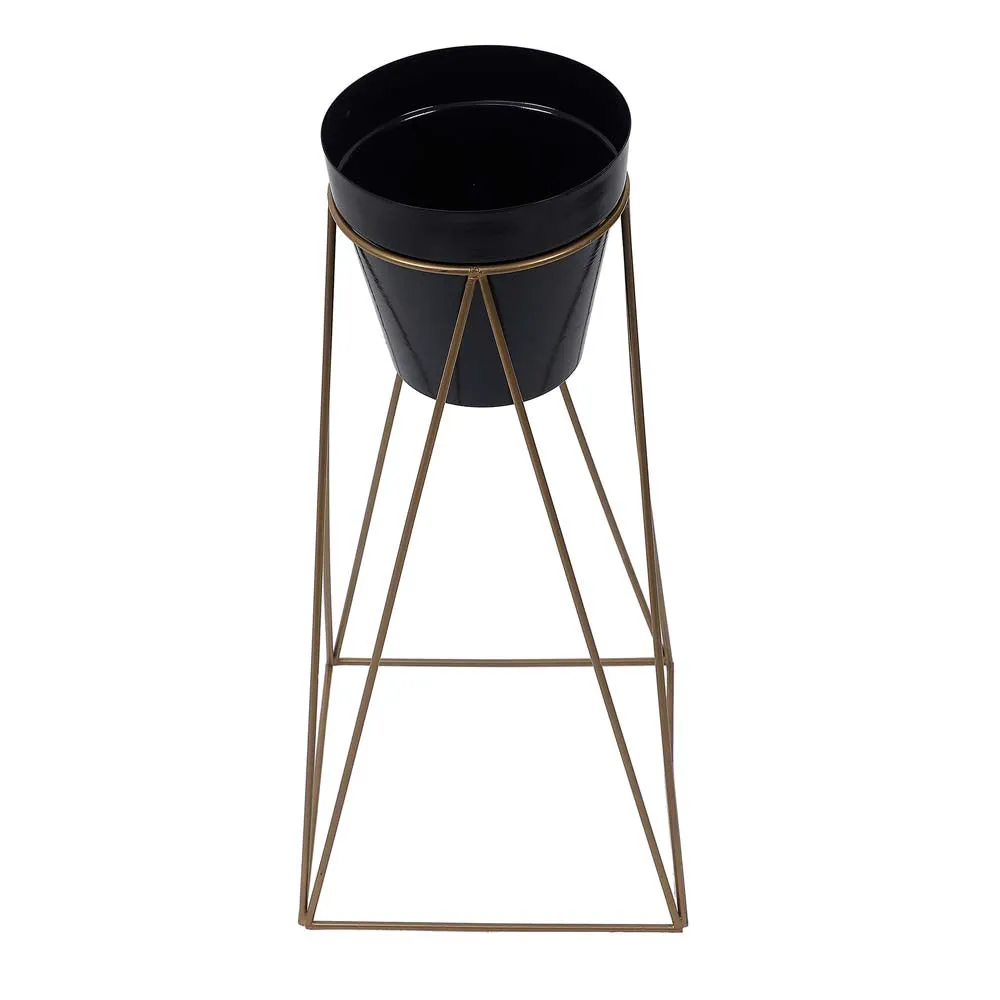 Golden Metal Plant Pots With Wide Golden Stands Set Of 2