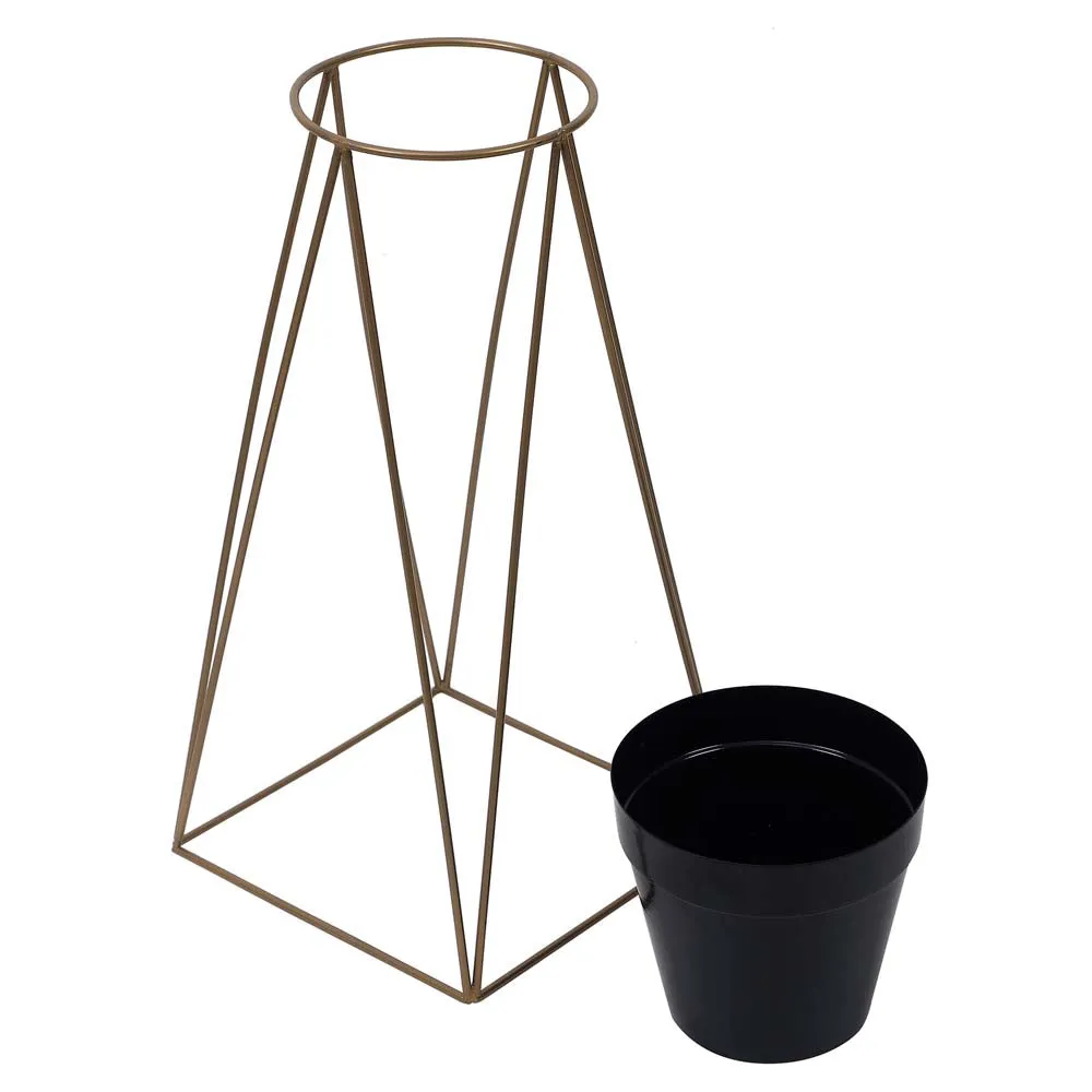 Golden Metal Plant Pots With Wide Golden Stands Set Of 2