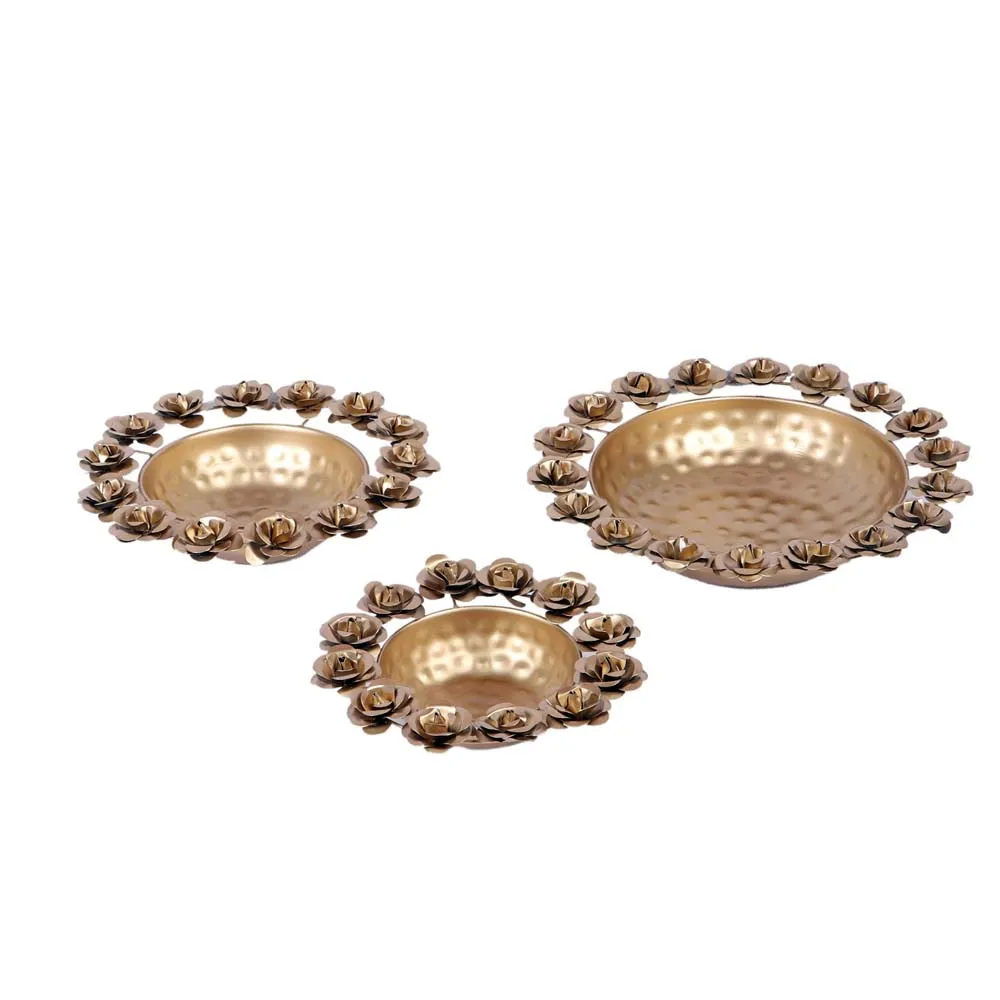 Golden Metal Rose Urli Bowl Set of 3