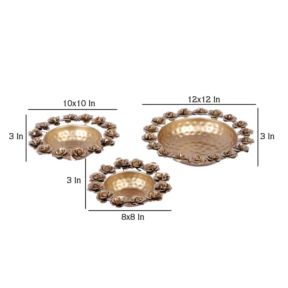 Golden Metal Rose Urli Bowl Set of 3