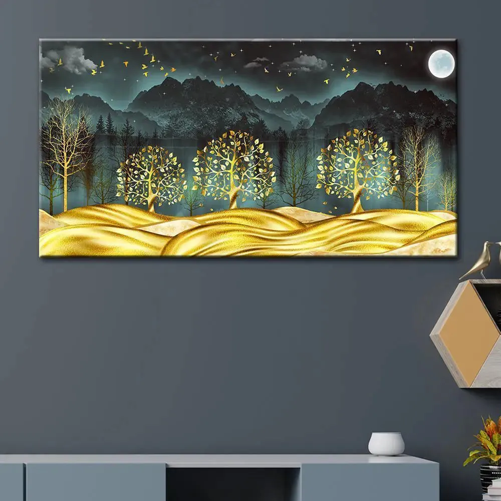 Golden Nightscape Canvas Printed Painting With Frame