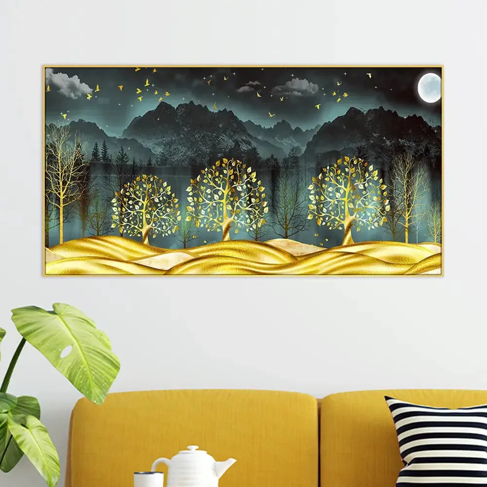 Golden Nightscape Canvas Printed Painting With Frame