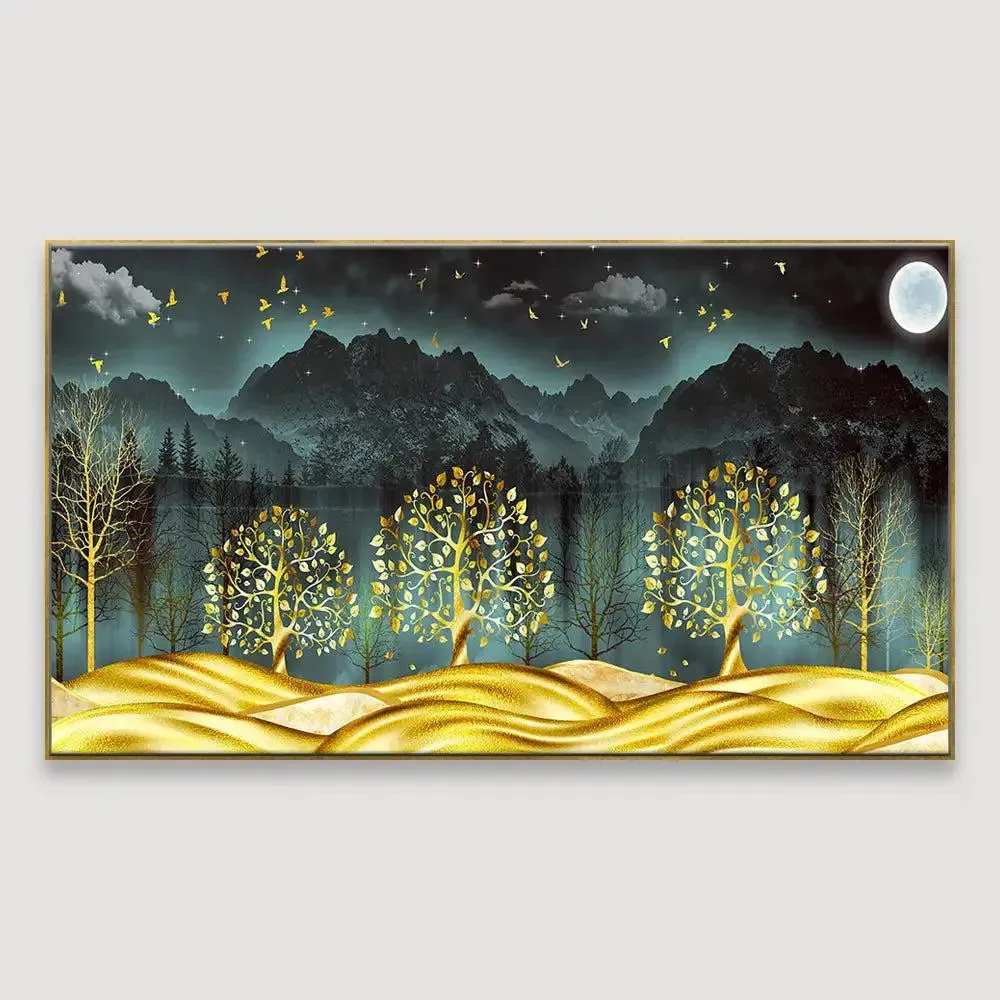 Golden Nightscape Canvas Printed Painting With Frame