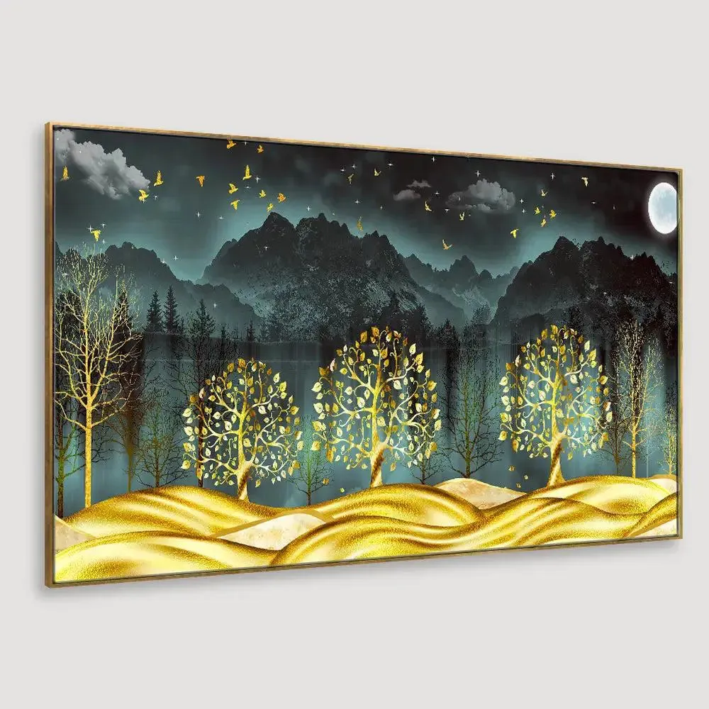 Golden Nightscape Canvas Printed Painting With Frame