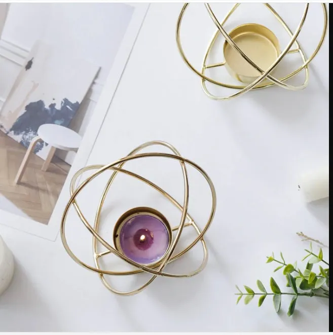 Golden Orb Geometric Tea Light Candle Holder Single Piece