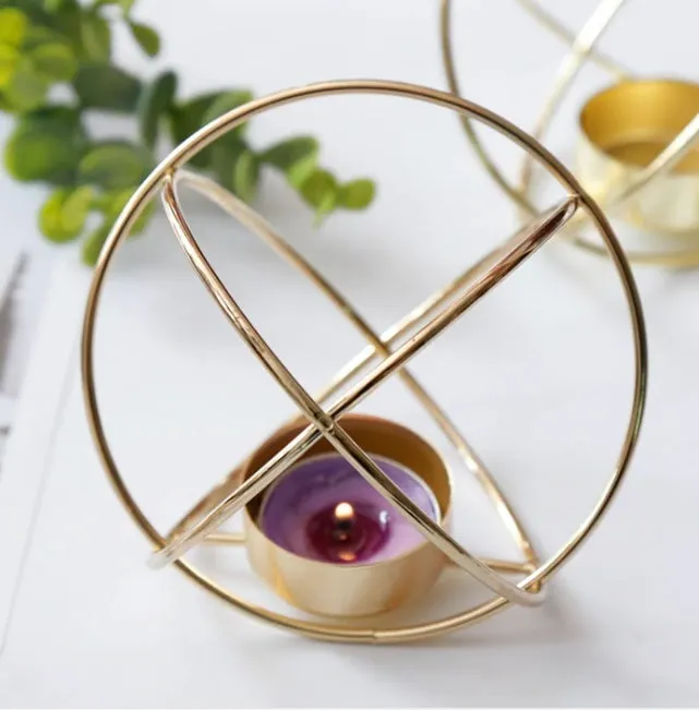 Golden Orb Geometric Tea Light Candle Holder Single Piece