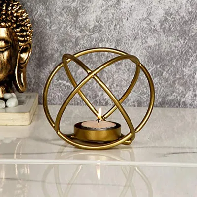 Golden Orb Geometric Tea Light Candle Holder