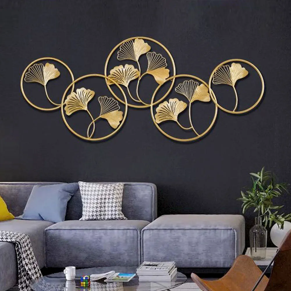 Golden Petals In Circular Frames Metal Wall Art