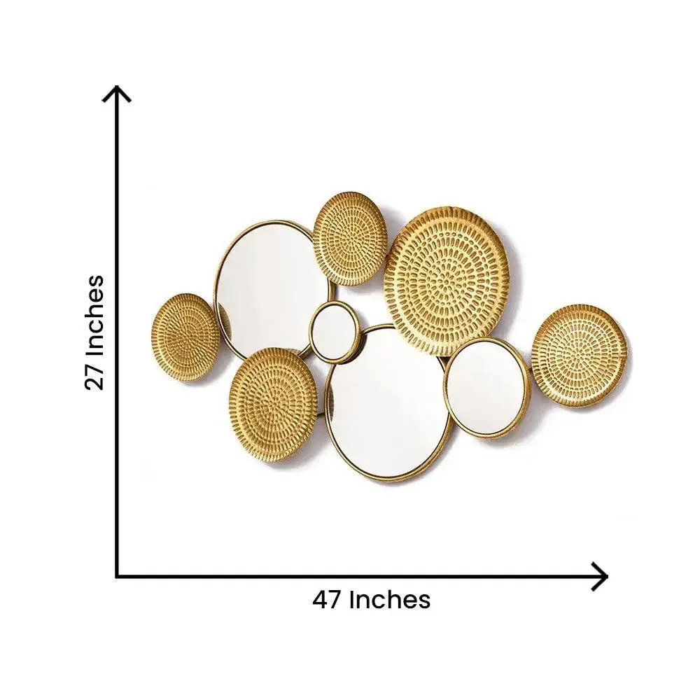 Golden Plated Circular Discs &amp; Mirror Metal Wall Art