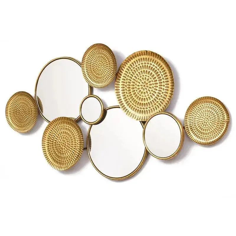 Golden Plated Circular Discs &amp; Mirror Metal Wall Art
