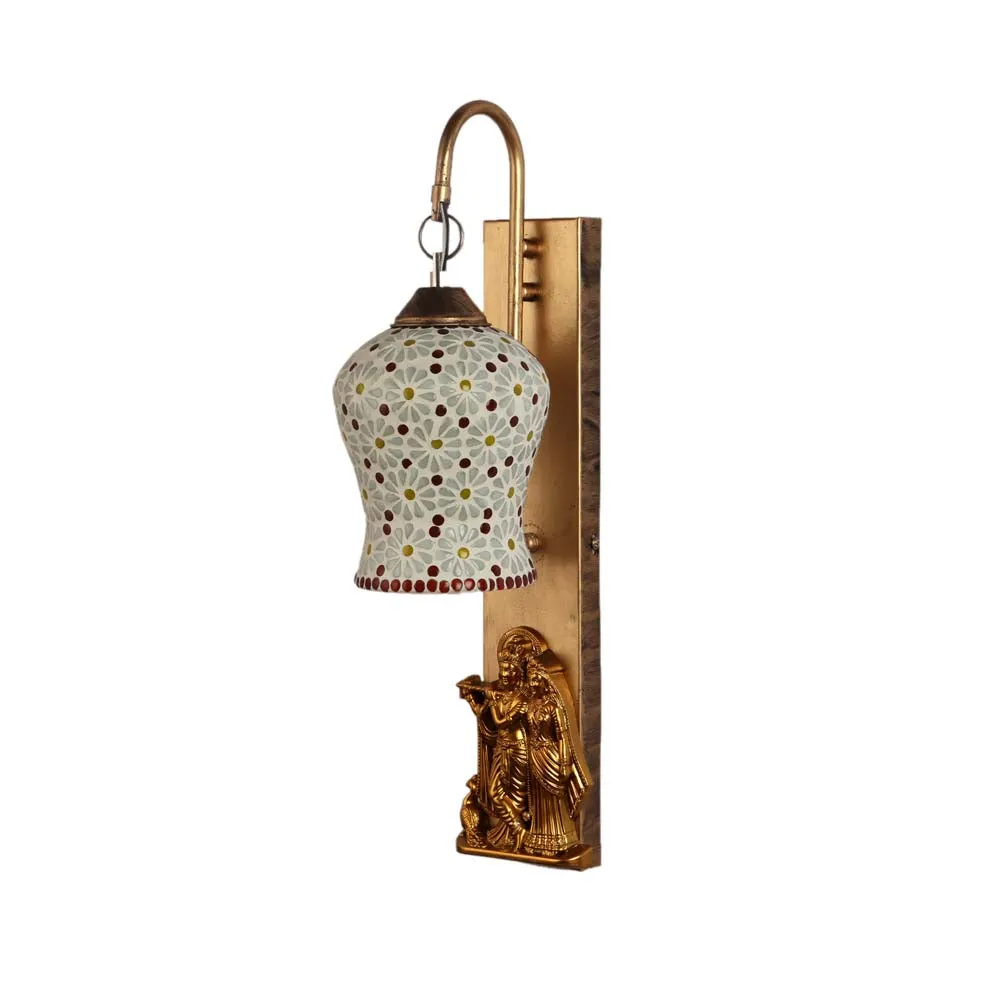 Golden Radha Krishna Fixtured Mosaic Wall Light single Piece