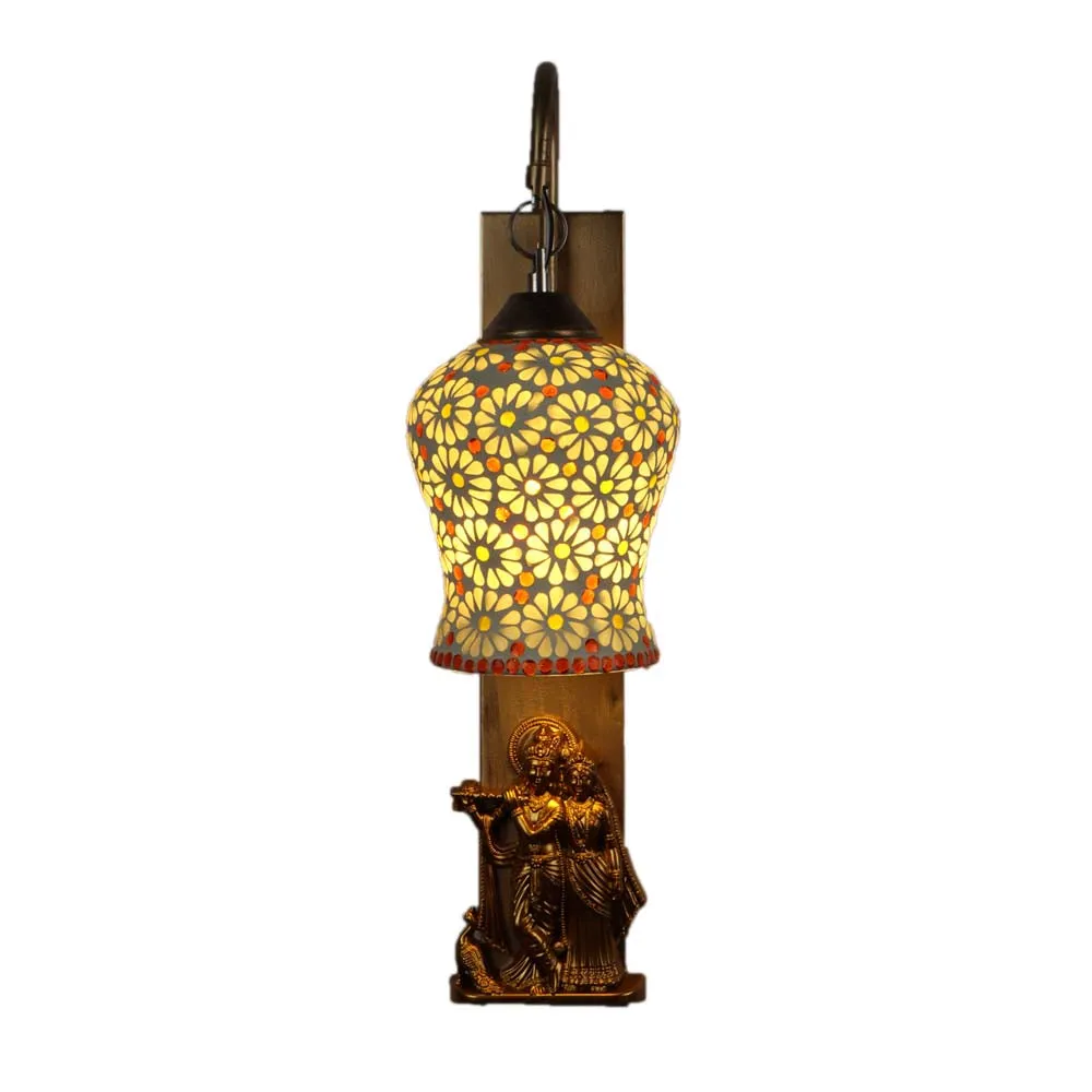 Golden Radha Krishna Fixtured Mosaic Wall Light single Piece