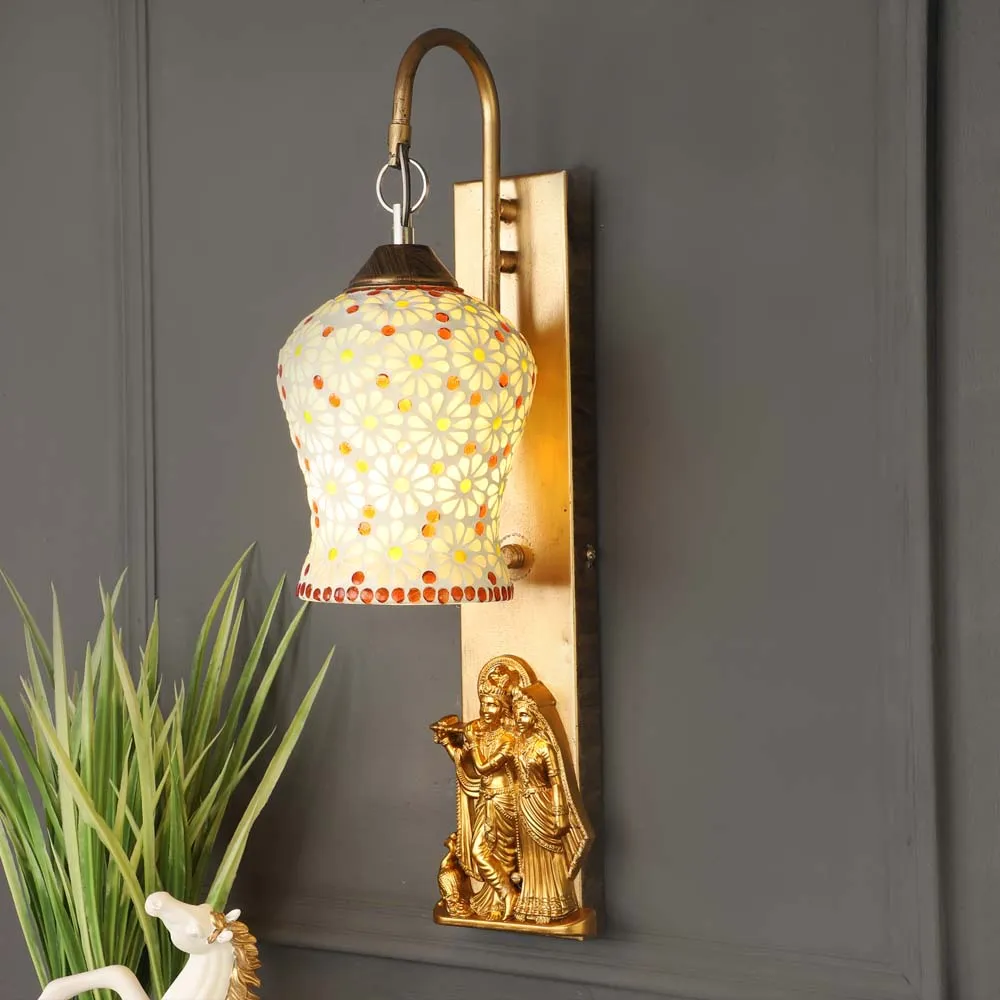 Golden Radha Krishna Fixtured Mosaic Wall Light single Piece