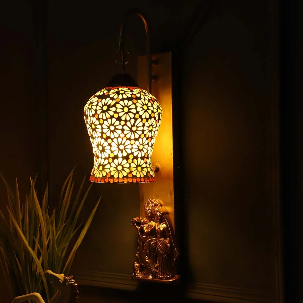 Golden Radha Krishna Fixtured Mosaic Wall Light single Piece