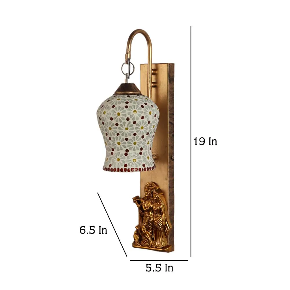 Golden Radha Krishna Fixtured Mosaic Wall Light single Piece